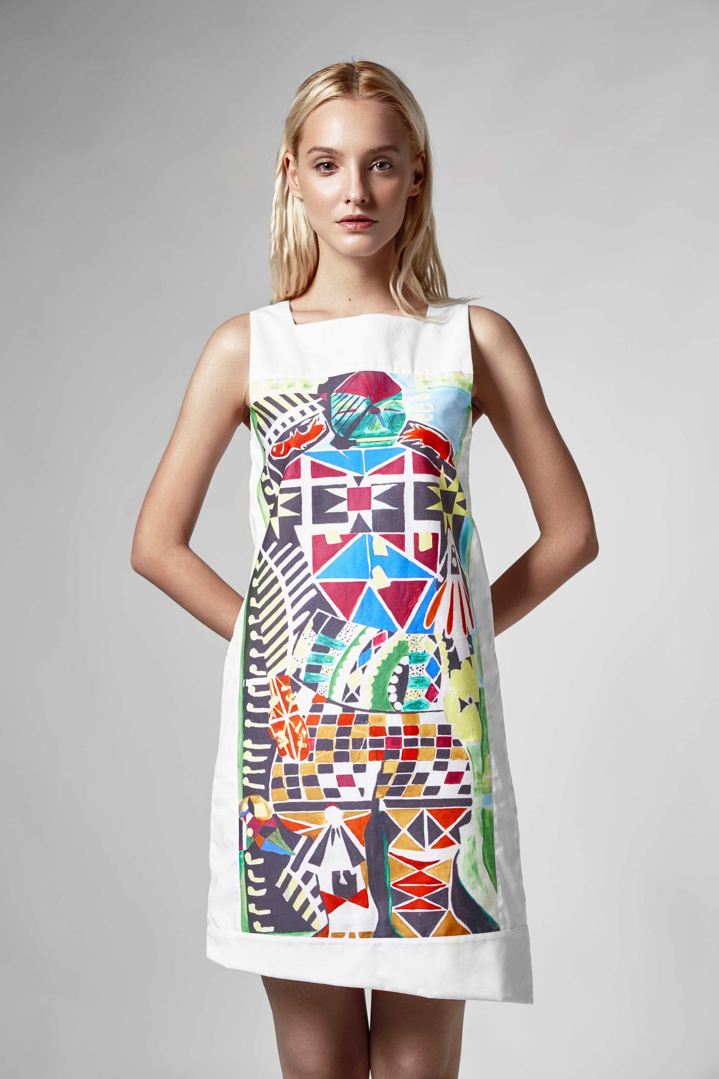 White Cotton Dress - Colorful Art Print by Yulia Marushko