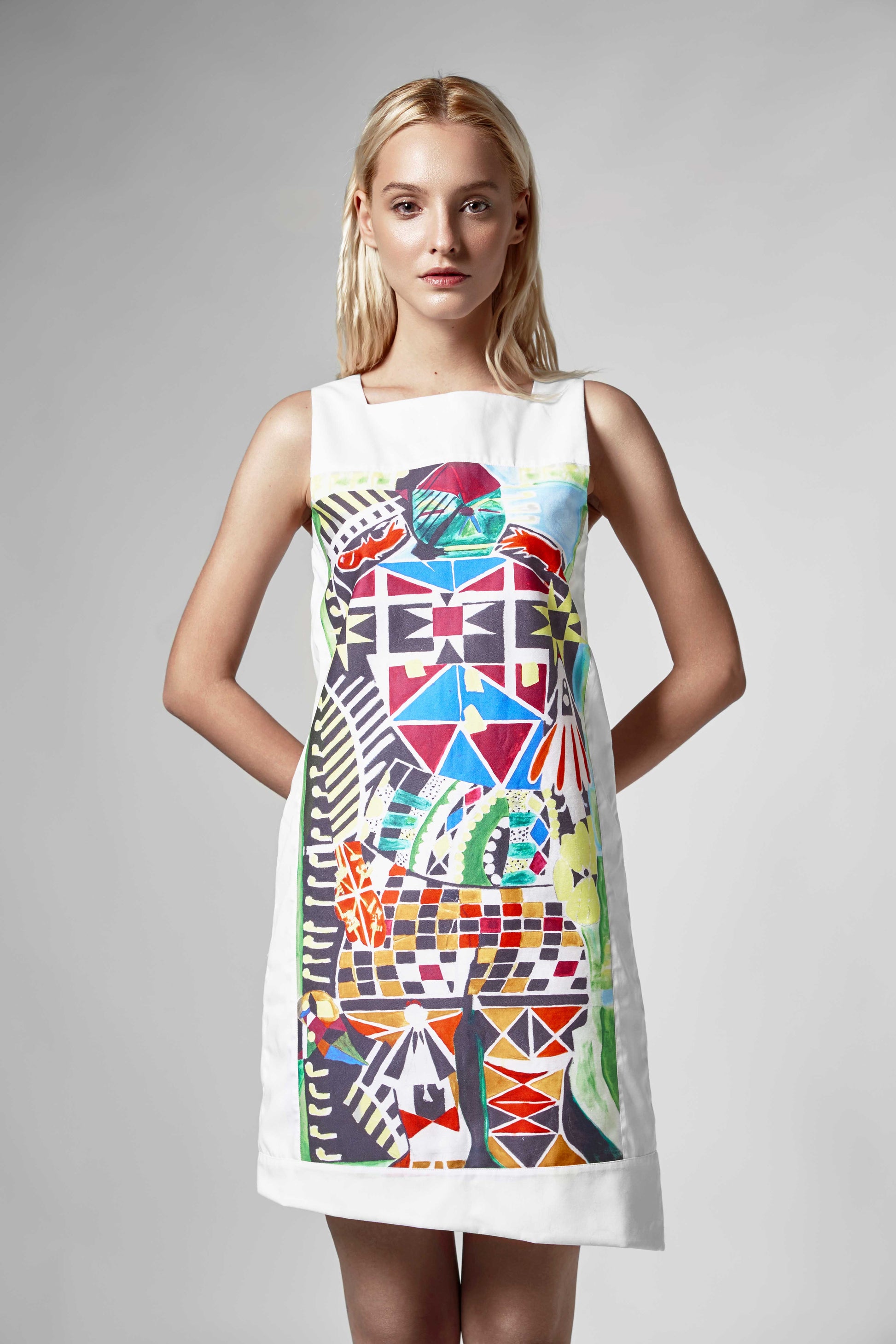 White Cotton Dress - Colorful Art Print by Yulia Marushko