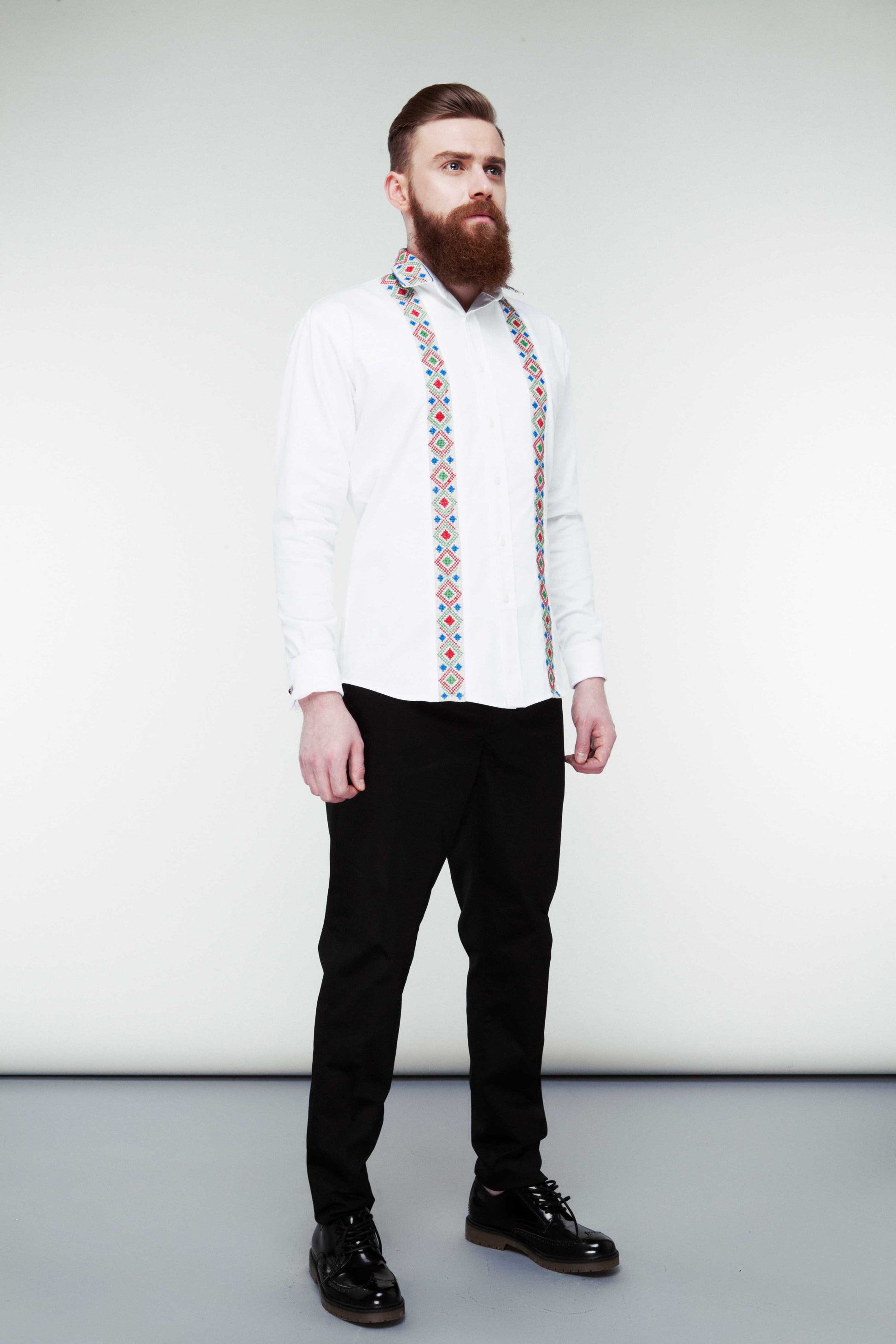 White Cotton Shirt - History Lines Embroidery