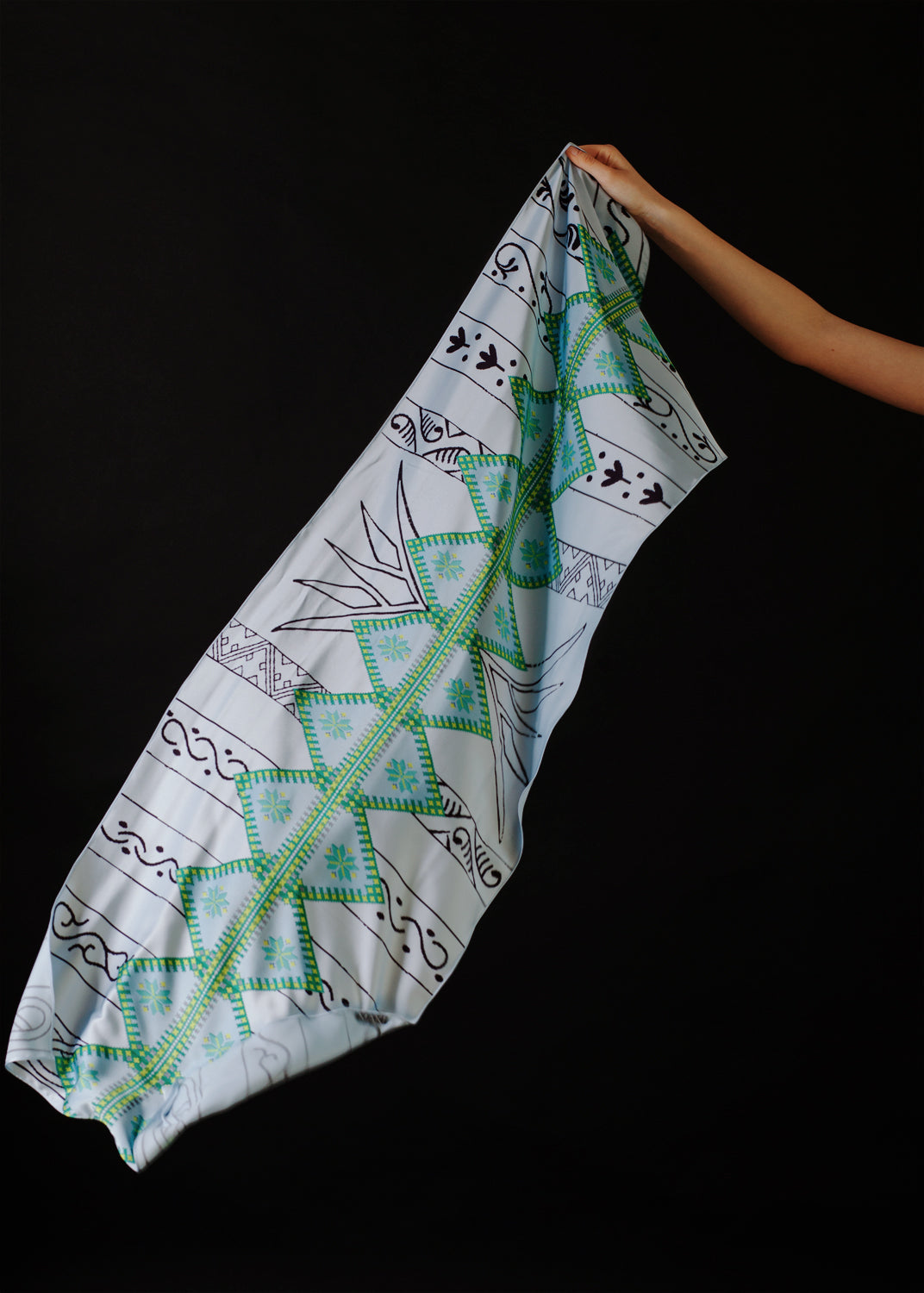 Silk scarf The enchanted triangle with ethnic ornament