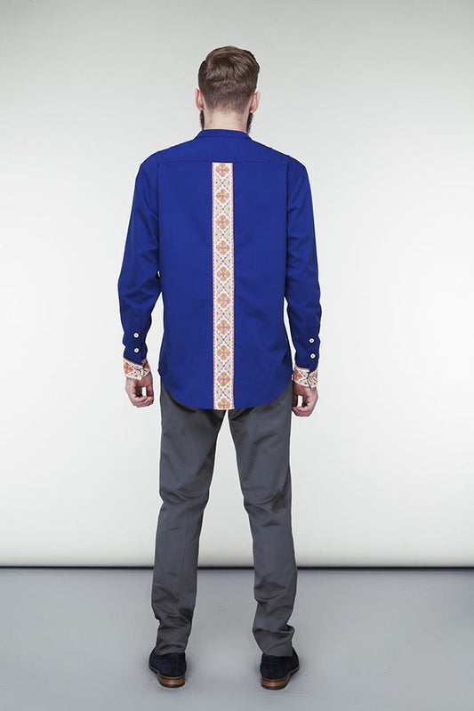 Blue Cotton Shirt - History Lines Embroidery